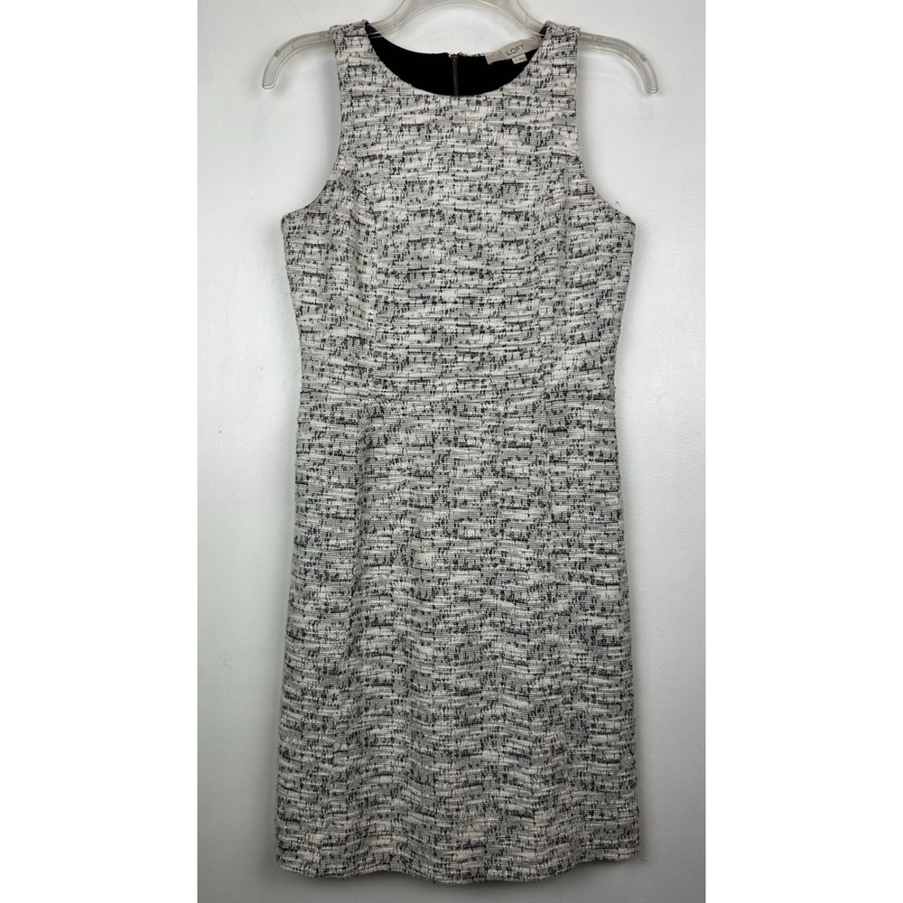 Loft Sheath Dress Womens 2 Black White Business Office Tweed Quiet Luxury